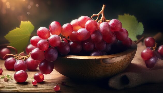 red grapes grapes fruit red grapes in wooden bowl