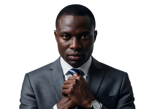 Confident African Businessman Adjusting Tie Elegant Professionalism Success Leadership Business Man Portrait Executive Corporate Suit Determination Power