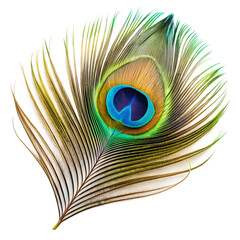 Elegant Peacock Feather with Vibrant Shades Isolated on Transparent Background