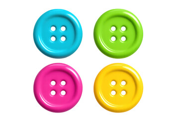 Colorful plastic sewing buttons transparent background