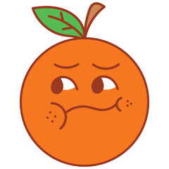 A cartoon orange with a skeptical, unsure, or 