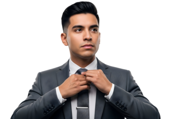 Professional Businessman Adjusting Tie Formal Attire Corporate Fashion Business Leadership Confidence Success Career Headshot Portrait
