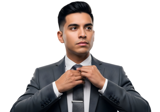 Professional Businessman Adjusting Tie Formal Attire Corporate Fashion Business Leadership Confidence Success Career Headshot Portrait