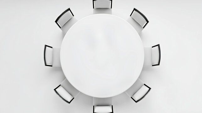 Top view of a modern oval conference table with chairs arranged around it in an empty meeting room