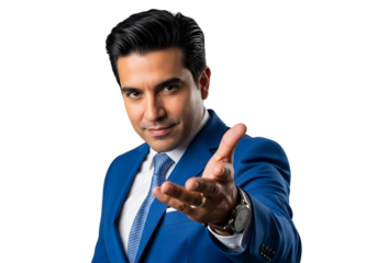 Confident Businessman Reaching Handshake Gesture Professional Corporate Leadership Presentation Success Investment Deal Teamwork Communication Achievement