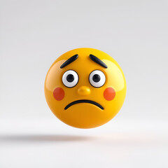 Three-Dimensional Confused Face Emoji on Clear Background with Puzzlement Expression