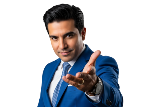 Confident Businessman Reaching Handshake Gesture Professional Corporate Leadership Presentation Success Investment Deal Teamwork Communication Achievement