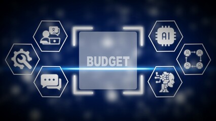 Artificial Intelligence Budget and Financial Planning Concept with Icons on Dark Blue Background finance