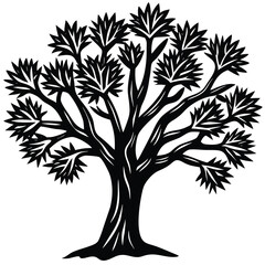 Obraz premium Abstract black and white desert tree silhouette with subtle color accents and geometric shapes
