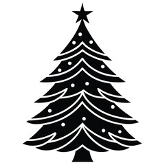 Minimalist black and white christmas pine tree icon with simple festive colors