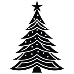 Minimalist black and white christmas pine tree icon with subtle color accents