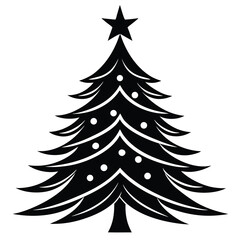 Obraz premium Minimalist black and white christmas pine tree icon with simple holiday design elements