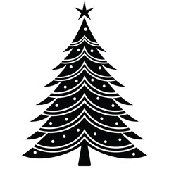 Minimalist black and white christmas pine tree icon for festive designs
