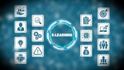 E- Learning Concept with Icons Representing Education and Digital Technology e-learning