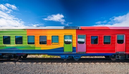 Obraz premium multi colored train car exterior with geometric design