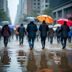 group of people under umbrella