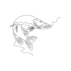 Continuous Line Art of a Jumping Pike Fish - Minimalist Freshwater Predator Illustration in One Line Drawing Style
