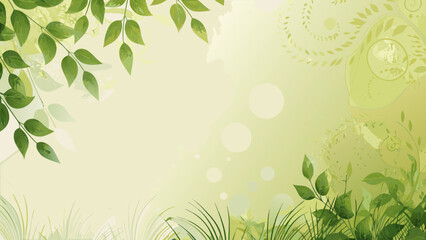 Soft green nature background with leaves and grass