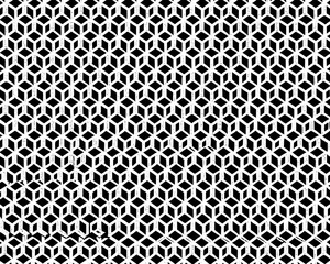 Abstract geometric pattern with repeating cube shapes in black and white