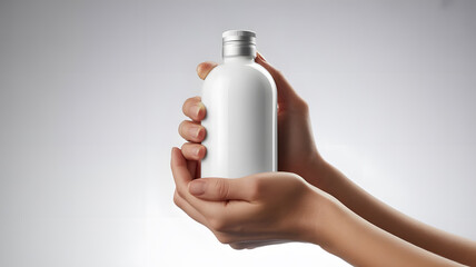Hand holding a plastic bottle of water