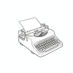 Stylized Line Art Drawing of a Retro Typewriter with Blank Sheet, Ideal for Themes of Traditional Writing, Communication, Nostalgia, and the Art of Storytelling