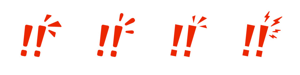 Dynamic red exclamation marks with various expressions on white background.