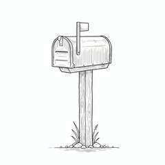 Classic American Mailbox Hand-Drawn Sketch Illustration Symbolizing Postal Communication and Home Delivery Services in a Retro Style
