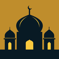 Minimalist silhouette of a mosque dome and minaret ideal for islamic architectural designs