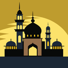 Minimalist islamic mosque dome and tall minaret silhouette representing religious architecture and cultural landmarks