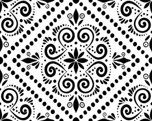 Fototapeta premium Intricate black and white mandala pattern with swirls and dots