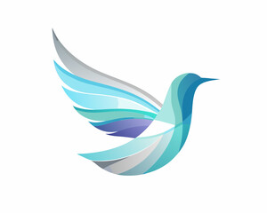 Abstract colorful bird logo with flowing wings on white background