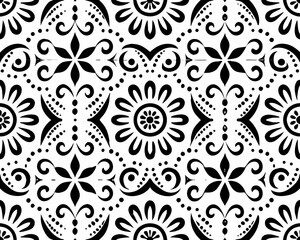 Black and white floral and geometric pattern background