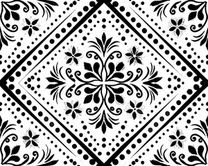 Intricate black and white floral mandala pattern