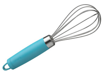 Fototapeta premium Turquoise handled whisk for baking and cooking kitchen utensil isolated object isolated on transparent background