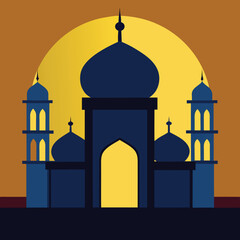 Minimalist islamic mosque dome and minaret silhouette for architectural design and cultural projects