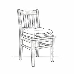 Classic wooden chair featuring a neatly folded soft textile, providing a timeless and comfortable element for domestic interiors or design concepts
