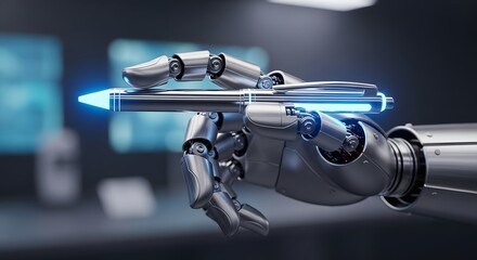 Digi-innovation and Precision A Robotic Hand with Luminous Pen Demonstrating Advanced Technology