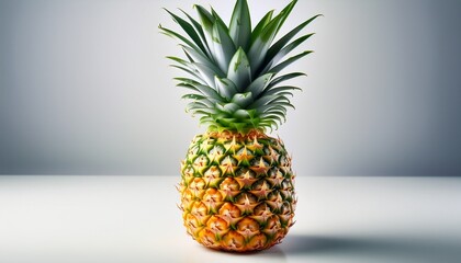 a pineapple an image featuring a ripe pineapple placed on a clean white background the pineapple its unique texture crown of leaves and prickly skin standing out against the minimalist backdrop