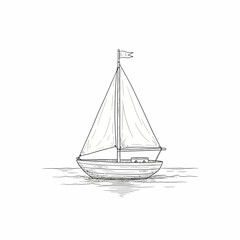 Hand drawn sketch of a classic sailboat gliding peacefully on calm waters, depicting a serene nautical journey and the tranquility of maritime exploration