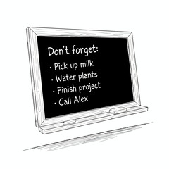 Blackboard 'Don't Forget' list. Visual aid for daily task management, personal organization, and effective reminders