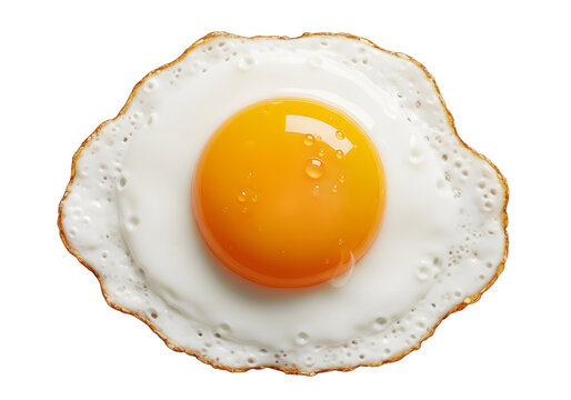 Delicious fried egg with sunny yellow yolk and crispy white edges prepared for breakfast isolated on transparent background