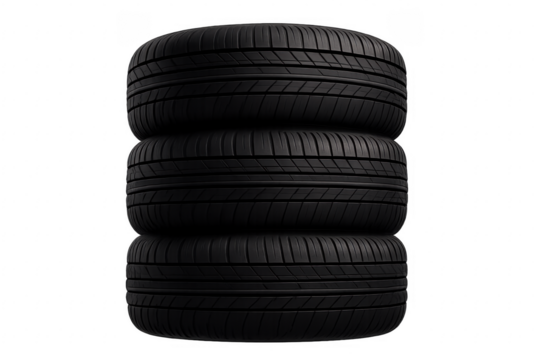 Stacked car tires showing black rubber treads