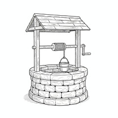 Traditional Well Illustration A Detailed Black and White Drawing