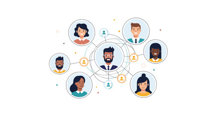 Obraz premium Illustrating a network of diverse people connected through digital links and communication channels.