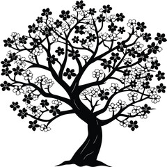 Elegant stylized cherry blossom tree silhouette with delicate branches and floral accents