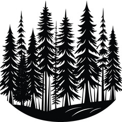 Obraz premium Abstract black and white illustration of a pine forest with geometric shapes and stylized trees