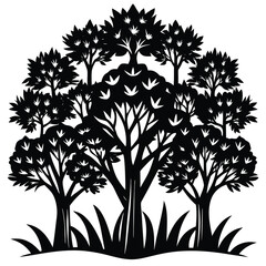Obraz premium Diverse cluster of black and white trees in a stylized silhouette design