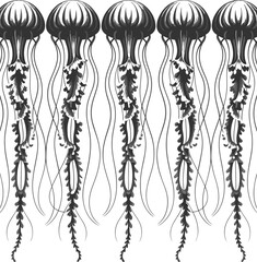 Jellyfish silhouette design, marine life artwork, underwater sea creature, ocean animal vector, abstract aquatic illustration, cad drawing flat vector illustration