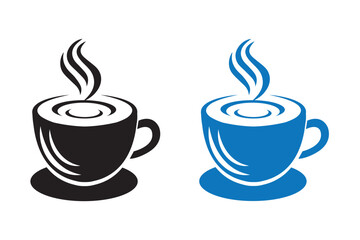 Hot coffee cup Vector art of two stylized coffee cups, one black and one blue, with steam rising from them, isolated on 