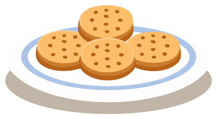 A plate of simple round shortbread biscuits vector illustration